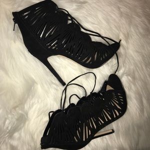 ALDO- Black suede lace tie heels